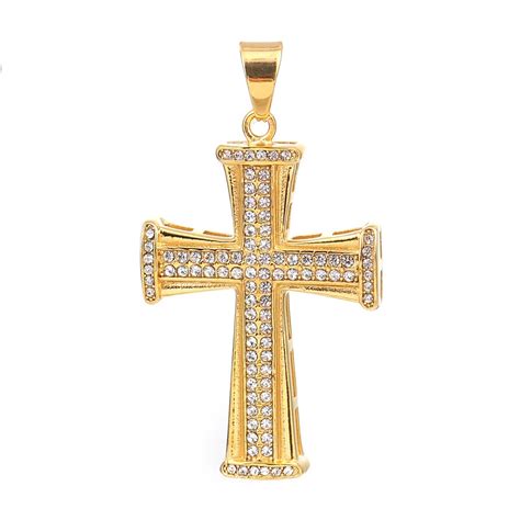 DoreenBeads Stainless Steel Pendants Cross Shape Gold Color With Clear ...