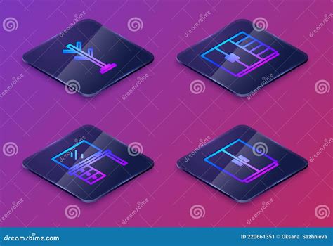 Set Isometric Line Coat Stand, TV Table, Wardrobe and . Blue Square Button Stock Vector ...