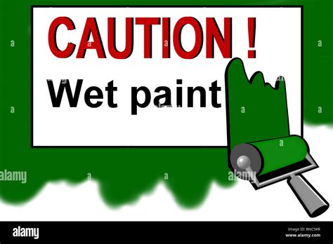 Caution - wet paint warning sign Stock Photo - Alamy