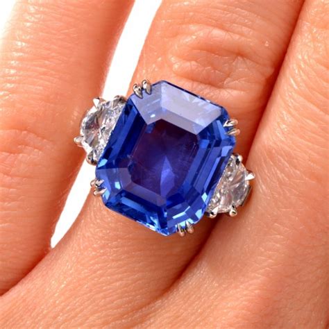 18.59ct Ceylon Sapphire Diamond Platinum Ring image 5 Halo Engagement Ring Wedding Band ...