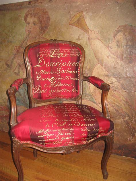 Carolyn Quartermaine French Script Silk on antique French chair ...