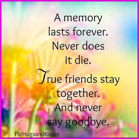 A memory lasts forever.Never does it die. True friends stay together.And never say goodbye ...