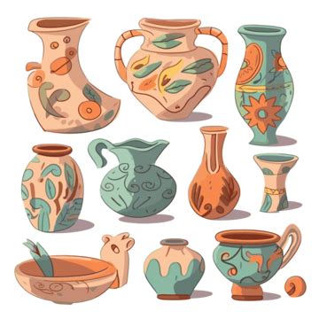 Ceramics Clipart Set Of Cartoon Characters In Various Vases Vector, Ceramics, Clipart, Cartoon ...