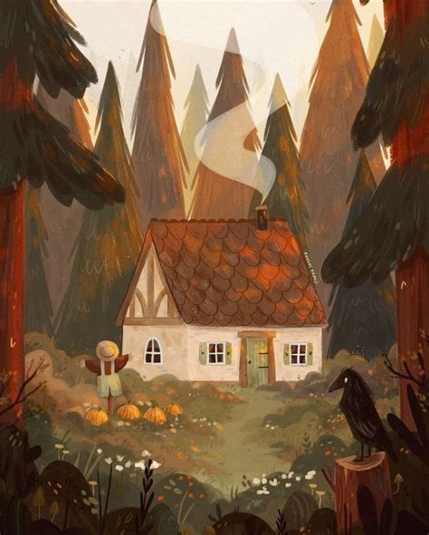 Cute drawn cottage. | Cottage art, Autumn illustration, Autumn art