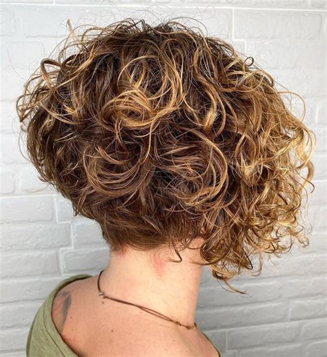 Stacked Short Curly Bob Cut with Blonde Highlights | Bob haircut curly ...