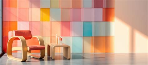 Premium AI Image | Designed furniture style geometric wood pastel clear ...