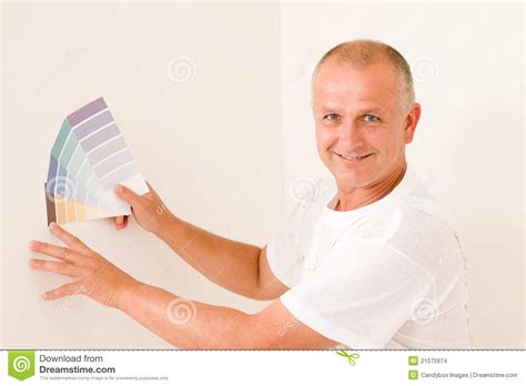 Home Decorating Mature Male Painter Color Swatches Stock Photo - Image ...