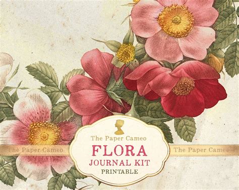 FLORA Journal, Floral Journal Printable Digital, Vintage Flowers, Floral Collage Instant ...