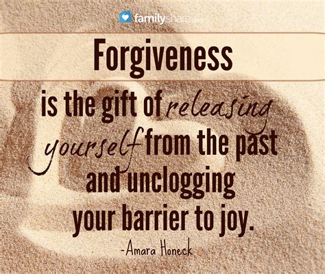 Forgiveness is the gift of releasing yourself from the past and unclogging your barrier to joy ...