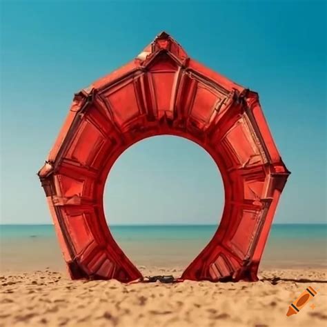 Red stargate on a sunny beach on Craiyon