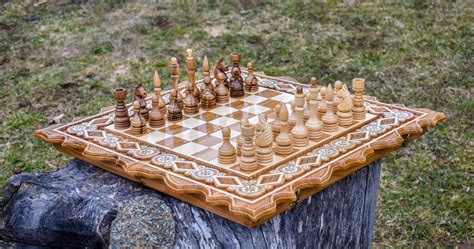 Hand Carved Chess Set, Chess Checkers and Backgammon, inlaid wood, a beautiful gift, Carved wood ...