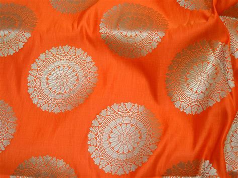 Orange Brocade Banarasi Wedding Dress Fabric by the Yard | Etsy | Wedding dress fabrics, Wedding ...