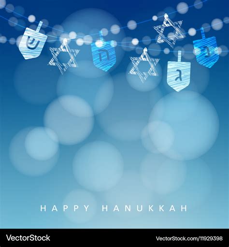 Hanukkah blue background with string of lights Vector Image