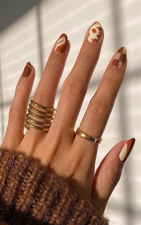 30 Cute Fall 2021 Nail Trends to Inspire You : Mix and Match Brown Fall ...