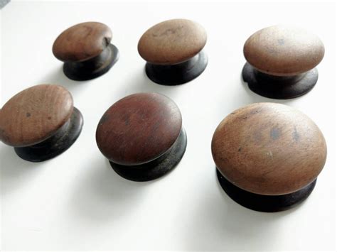 6 Wooden Knobs Antique Wood Drawer Knobs Walnut or Oak for Highboy ...