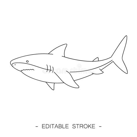 Isolated Black Outline Shark on White Background. Line Sea Animal, Fish Stock Vector ...
