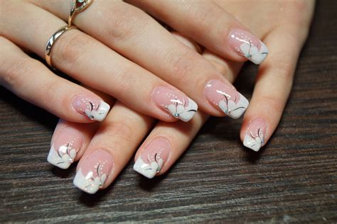 Exquisite french manicure, French manicure ideas 2017, French manicure with flowers, Gel french ...