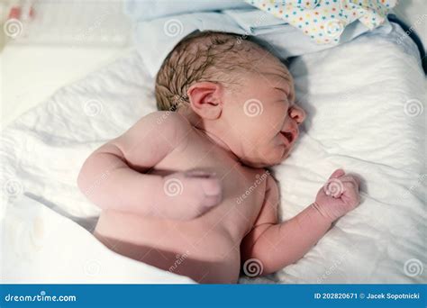 Newborn Baby Boy in the Hospital Ward Stock Image - Image of hand ...