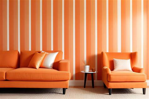 Premium AI Image | Orange sofa and coffee table in modern living room with orange striped wall