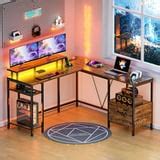 Huuger L Shaped Desk with Power Outlets & LED Lights, Reversible ...