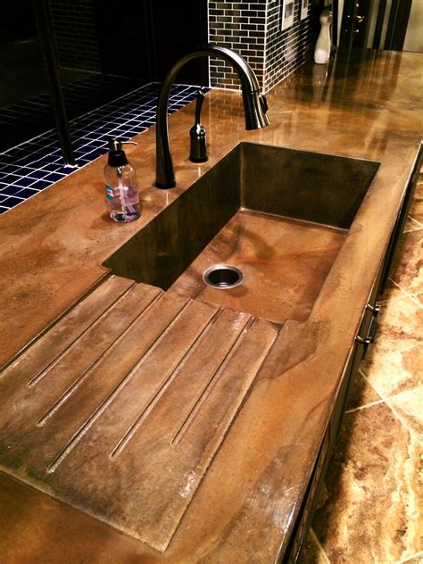 Concrete kitchen sink with drain board | Replacing kitchen countertops, Concrete kitchen ...