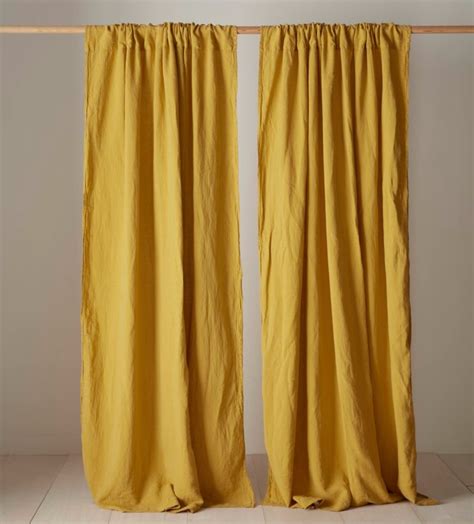 Mustard 100% Linen Loop Top Curtain (Single) | Secret Linen Store | Linen curtains, Mustard ...