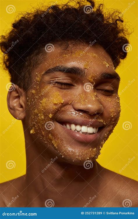 Portrait of Guy with Honey Scrub on His Face Skin Stock Image - Image ...