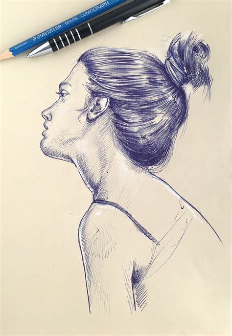 Blue ballpoint pen drawings on Behance