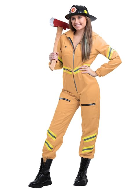 Tan Firefighter Jumpsuit Costume for Women