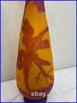 Unique Art Nouveau Glass Vase with Parrot, Signed | Glass Vase Signed
