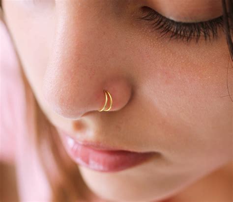 Double Nose Ring For Single Piercing Gold Nose Ring Hoop Etsy | Free ...