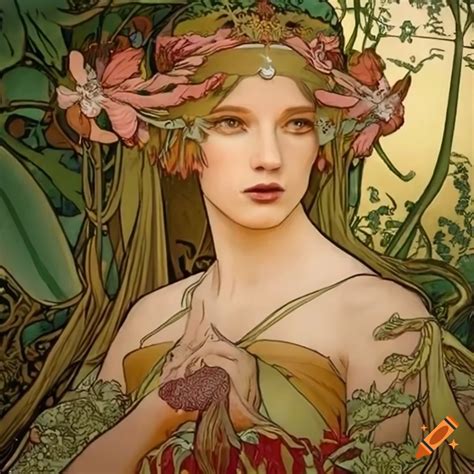 Nature scene inspired by alphonse mucha's botanical art on Craiyon