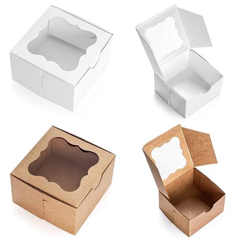 Buy 25 Pack Brown Bakery Box with Window 4x4x2.5 inch - Eco-Friendly ...