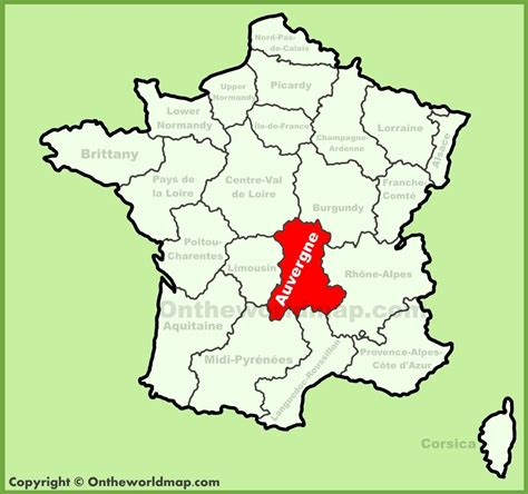Auvergne location on the France map - Ontheworldmap.com