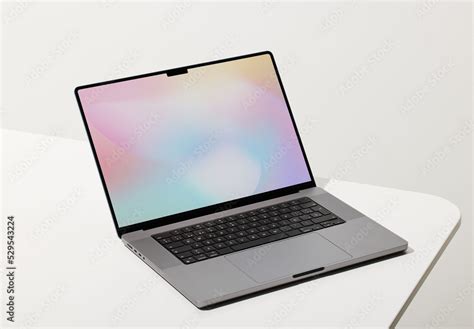 Laptop Mockup on White Desktop Stock Template | Adobe Stock