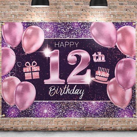Amazon.com: PAKBOOM Happy 12th Birthday Backdrop Pink Photo Background Banner 12 Birthday ...