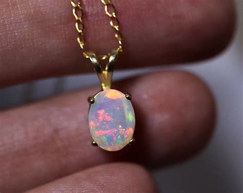 Natural Opal Pendant Fire Opal Necklace Rainbow Opal | Etsy