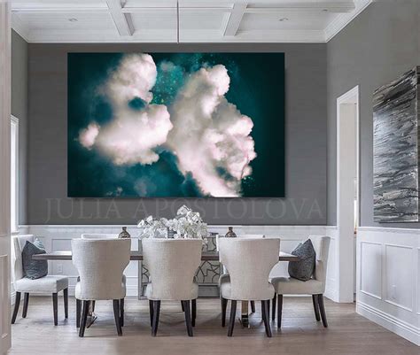 Cloud Painting Print, Dreamy Cloudscape Abstract, Dark Teal Wall Art – Julia Apostolova