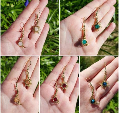 Mismatched Gold Sun and Moon Wire Wrap Earrings Bohemian Witchy Starburst Galaxy Jewellery - Etsy UK