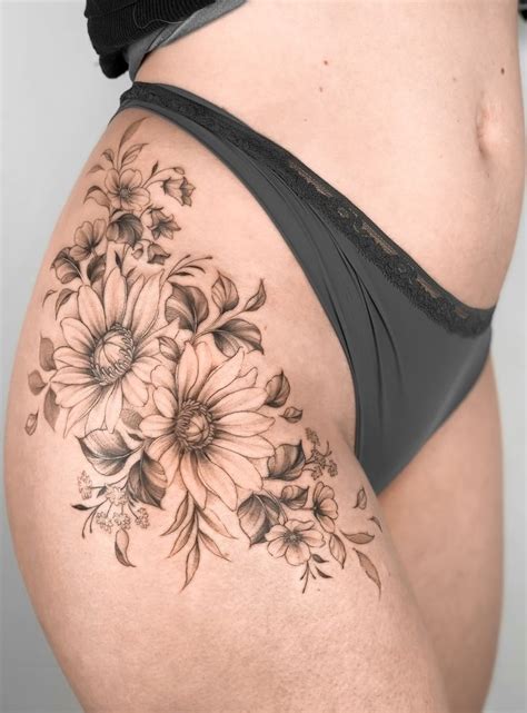 Flower Hip Tattoos, Hip Thigh Tattoos, Floral Thigh Tattoos, Body Art ...