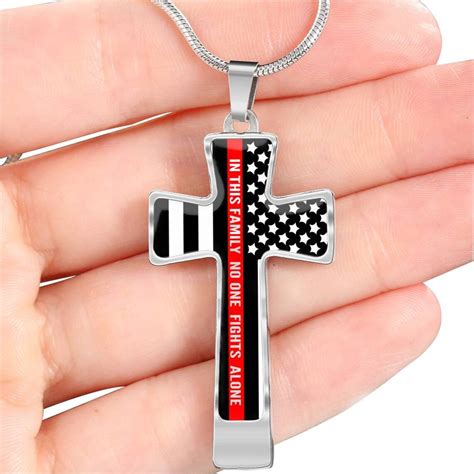 Thin Red Line Cross Necklace Mens Firefighter American flag | Etsy