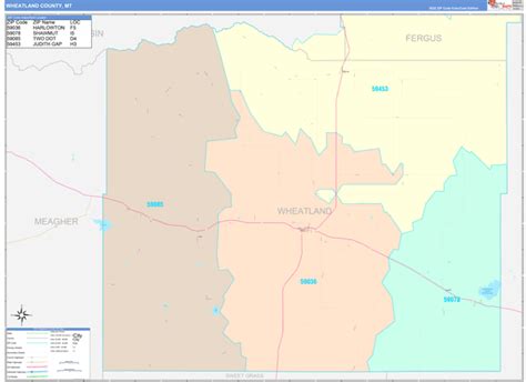 Wheatland County, MT Wall Map Color Cast Style by MarketMAPS - MapSales