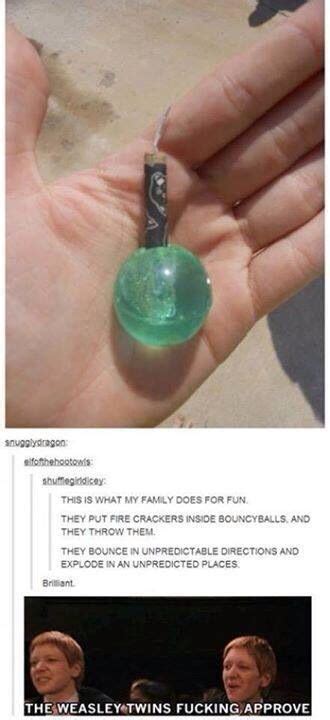 Hilarious Fred and George Weasley bouncy ball firecracker | Pranks, Tumblr funny, Funny memes