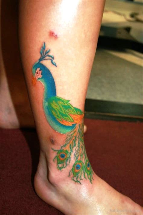 Peacock Bird Tattoo On Ankle - Tattoos Designs