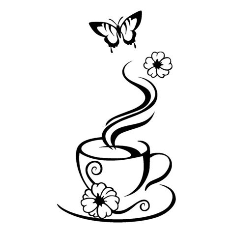 Vinilo decorativo Taza de Café con Flores y Mariposa | Coffee cup art ...