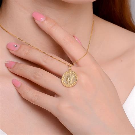 Ancient Rome U.S.A Statue of Liberty Small gold coin Necklace with 18K Gold, Rose Gold or ...