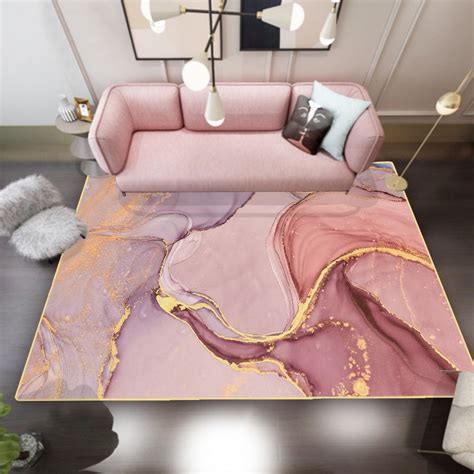 Pink and Gold Abstract Modern Rectangle Area Rug 5 x 7' Flowing Pattern ...