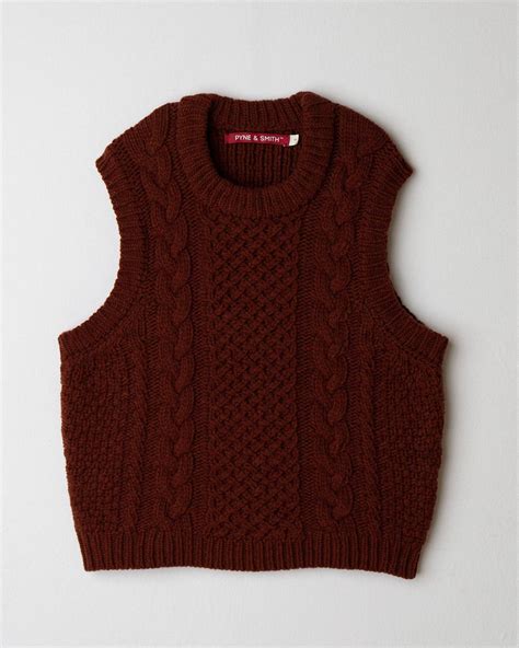 Merino Wool Cable Knit Vest in Rust Red