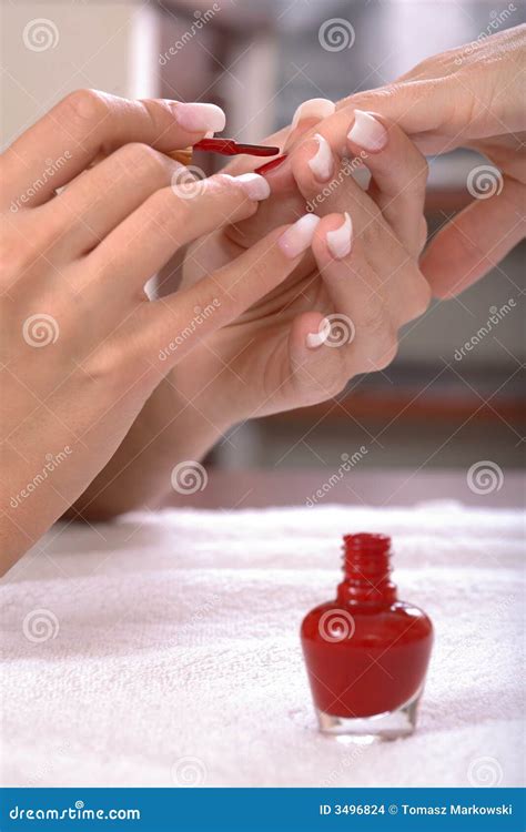 Red Nail Polish Application Stock Photo - Image of nail, cosmetics: 3496824