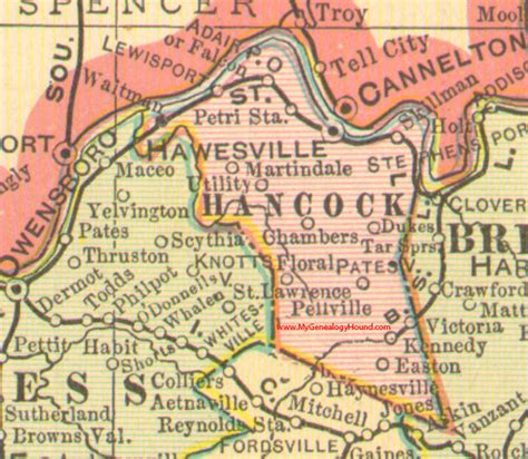 Hancock County, Kentucky 1905 Map Hawesville, Adair, Pellville, Patesville, KY